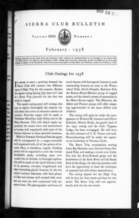 Sierra Club Bulletin 1938 Vol 23 No 1 February cover